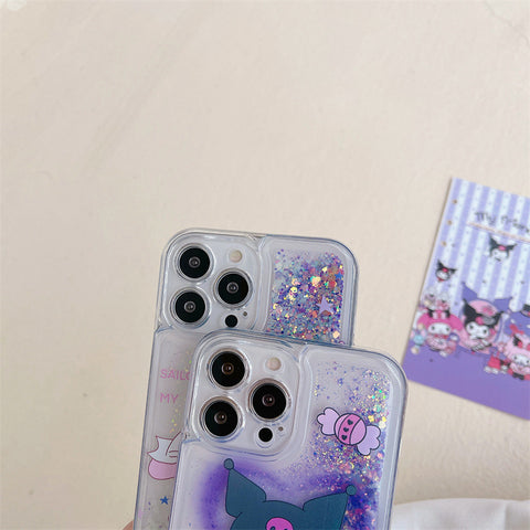 Sanrio Melody Kuromi Hard iPhone Glitter Cases with Liquid and Glow-in-the-Dark Suitable for iPhone 6-15 Pro Max