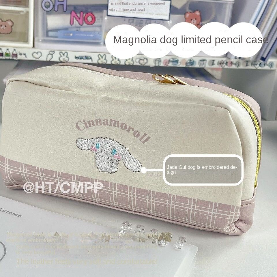 Cinnamoroll  Limited Embroidered Leather Pencil Case Large-capacity Multi-layer Student Storage Stationery Bag