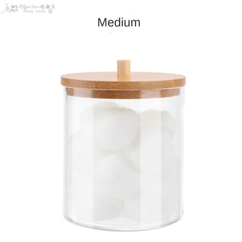 Cotton storage box cotton swabs storage bamboo cover acrylic portable round container cotton puff storage box home64