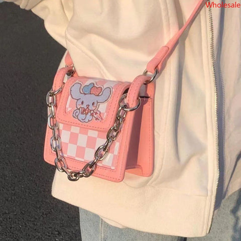 Cinnamoroll Niche Design with Crocodile Pattern Mini Chain Checkerboard Pattern Portable Small Square Bag Fashion One Shoulder Diagonal Cross Bag