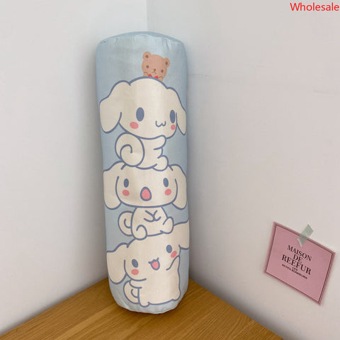 Cartoon Cylindrical Ice Silk Pillow, Kabi Little White Dog Long Strip Pillow, Strawberry Bear Plush Waist Rest