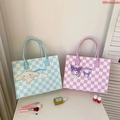 Sanrio Cute Cartoon Plaid Versatile Felt Bag Student Baoma Commuter Tote Bag