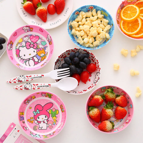 Sanrio Tableware 5-inch Snack Plate Cartoon Cute Creative Fruit Plate Anti Drop Melamine Imitation Porcelain Round Plate