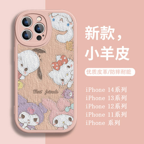 Oil Painting Cute Sanrio iPhone Case Full Body Protective Case For IPhone 11-15 Pro Max