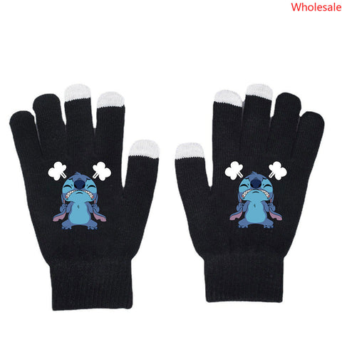 Stitchy Gloves Star Baby Autumn/Winter Warm Touch Screen Gloves Solid Print Black Knitted Gloves