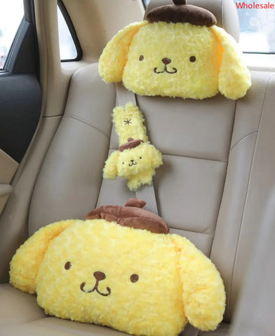 Cartoon Pompom Purin Throw Pillow Blanket 2-in-1 Car Air Conditioning Blanket Car Headrest Safety Belt Cover