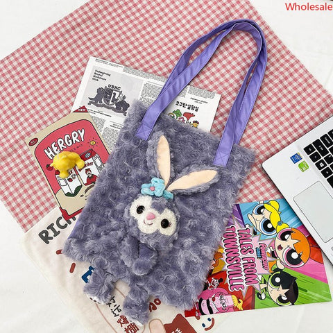 2023 Autumn/Winter Mom with Baby Plush Women's Bag Shoulder Bag Handheld Shopping Bag Large Capacity Cartoon Girl Bag