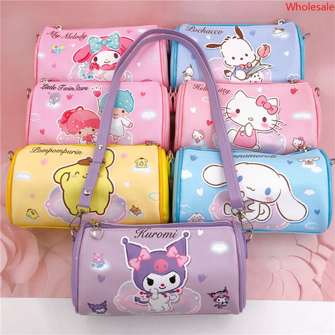 Sanrio Leather Waterproof Zippered Satchel Student Stationery Pencil Storage Children's Universal Horizontal Shoulder Roller Bag