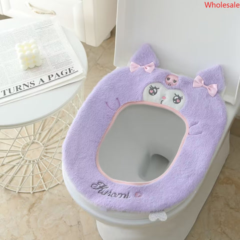 Sanrio Toilet Seat Waterproof Universal Hook and Loop Plush Toilet Seat Warm Toilet Seat In Winter.