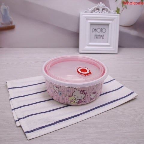 HK Imitation Porcelain Melamine Household Convenient Fresh-keeping Box, Environmentally Friendly Round Lunch Box, Bento Box, Fruit Bowl, Students with Lunch Box