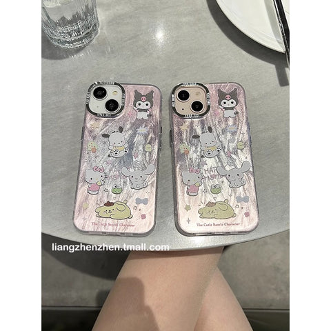 Pink Advanced Feather GauzCute Sanrio iPhone Case Full Body Protective Case For IPhone 11-15 Pro Max