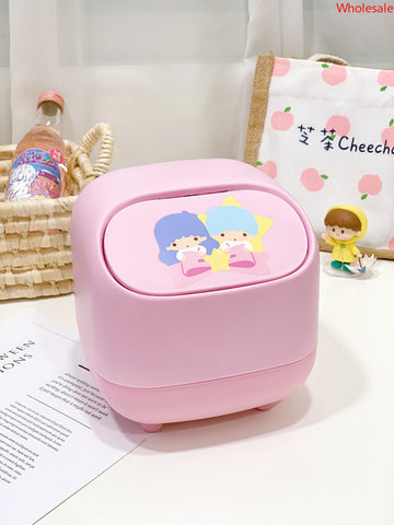 Sanrio Household Car Desktop Trash Can with Lid Pressed Paper Crumbs Storage Bucket Square