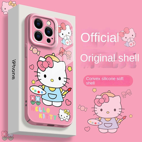 Apply Apple 14promax Mobile Phone Case 13 New 12 Women 15 Cute Hello Kitty Pink Iphone15pro Case 11 All-inclusive 14pro Niche Max Anti-fall Pm High Sense