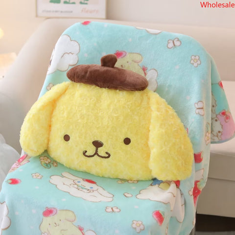 Cartoon Pompom Purin Throw Pillow Blanket 2-in-1 Car Air Conditioning Blanket Car Headrest Safety Belt Cover