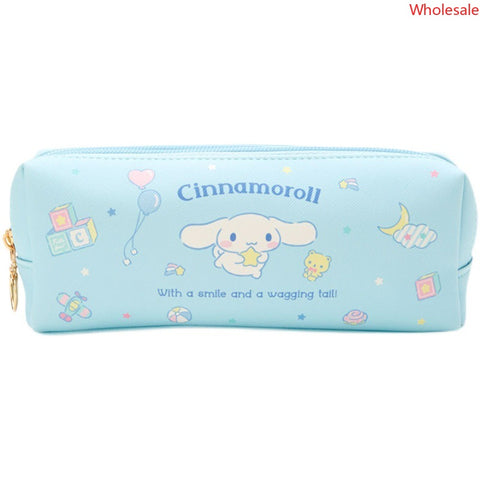 Sanrio Square Leather Double Zipper Kids Pen Bag School Stationery Box Pencil Storage Pocket