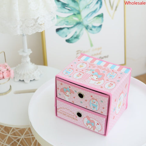 Sanrio Desktop Storage Box Folding Drawer Double Layer Fabric Jewelry Storage Box Portable Student