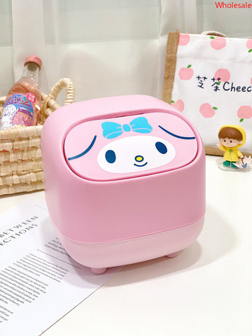 Sanrio Household Car Desktop Trash Can with Lid Pressed Paper Crumbs Storage Bucket Square