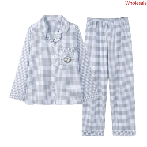 Pure Cotton Plaid Pajamas for Women's Spring and Autumn 2023  Long Sleeved Home Wear Set