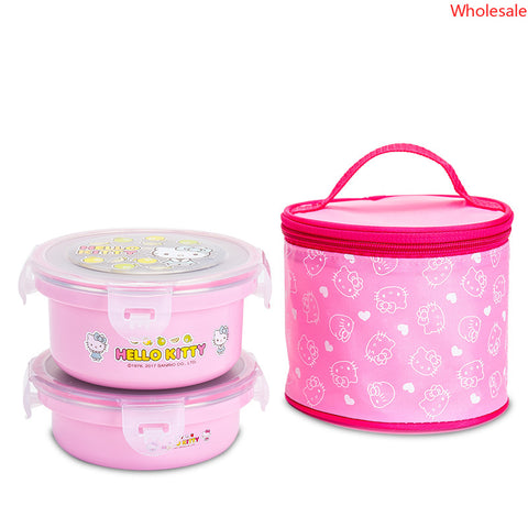 Children's Dinner Plate Stainless Steel Round Lunch Box Set Student Portable Lunch Box