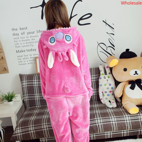 Mink Flannel Animal One Piece Pajamas Long Sleeved Women Autumn/Winter Pink Stitch Home Friend Coral