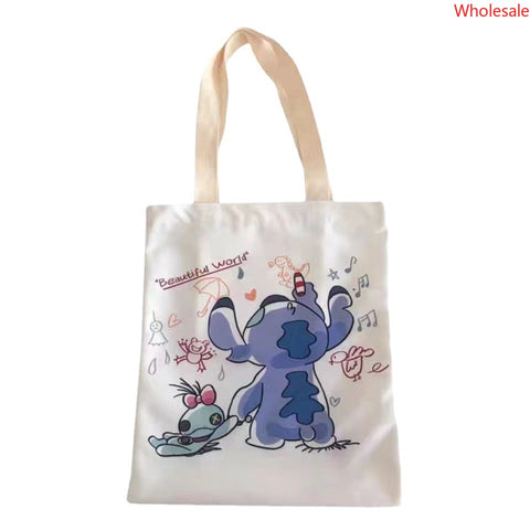 Stitchy Cartoon Canvas Bag Female Canvas Bag Student Bag Shoulder Bag Large Capacity Hand Carry