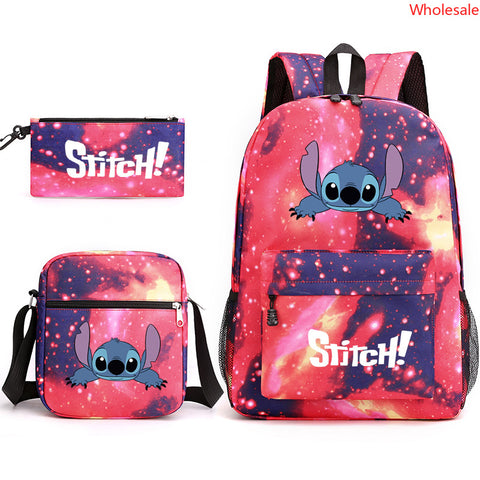 Shi Diqi Cartoon Printed Bag Set of Three Shi Dizai Pencil Case Shoulder Bag Backpack.