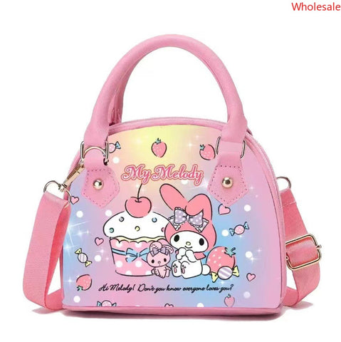 Sanrio Printed Gradient Zipper Handbag Leather Waterproof Crossbody One Shoulder Small Bag