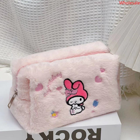 Plush Embroidered Pen Bag Student Large Capacity Cosmetic Bag Cinnamoroll Storage Bag