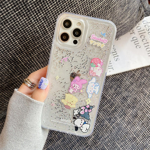 Japan and South Korea Transparent Quicksand Sanrio Full Body Protective Case For IPhone 11-15 Pro Max