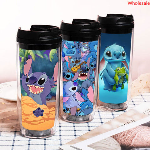 Stitchy Cup Amazon New Cartoon Cute Plastic Straw Cup Coffee Milk Tea Cup Insulated Water Cup