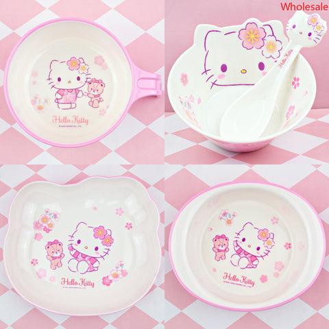 Children's TablewareSanrio Cherry Blossom Hello Kitty Cat Girl Bowl Children's Dinner Plate High Value Household Dining Bowl