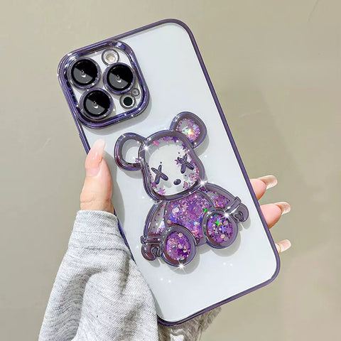 Bear Hard iPhone Glitter Cases with Liquid Suitable for iPhone 11-14 Pro Max