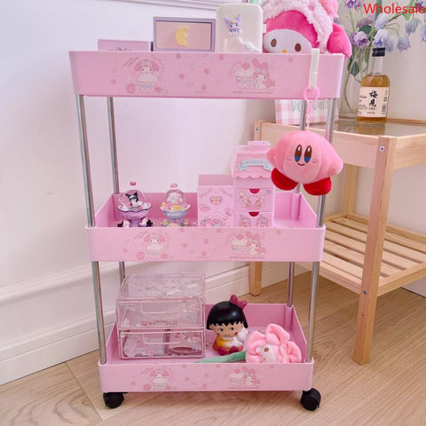 Cute Cart Sanrio Three-story Floor Rack Movable Bedroom Bathroom Storage Rack