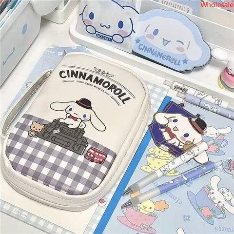 Sanrio Cinnamoroll Pencil Case Leather Student Pencil Pencil Case Large Capacity Makeup Storage