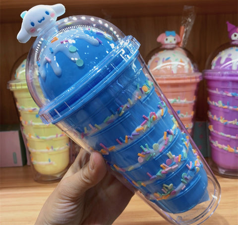 Summer Sanrio Straw Cup Ice Cream Big Eared Dog Silicone Candy Cup Meredith Kuromi Doll Drinking Cup