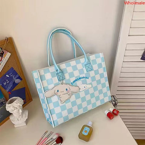 Sanrio Cute Cartoon Plaid Versatile Felt Bag Student Baoma Commuter Tote Bag