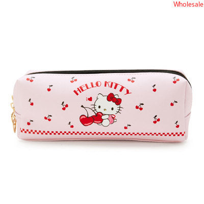 Sanrio Square Leather Double Zipper Kids Pen Bag School Stationery Box Pencil Storage Pocket