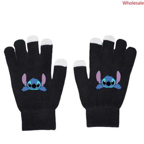 Stitchy Gloves Star Baby Autumn/Winter Warm Touch Screen Gloves Solid Print Black Knitted Gloves