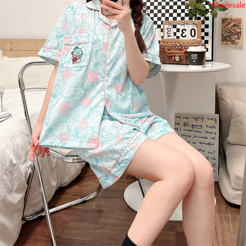 In The Summer of 2023, Women&#039;s Fishman Small Lapel Cardigan Short-sleeved Shorts Home Service Suit with Pure Cotton Pajamas