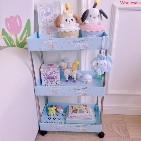 Cute Cart Sanrio Three-story Floor Rack Movable Bedroom Bathroom Storage Rack