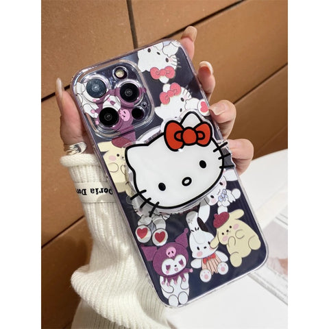 Transparent Sanrio KT Cat Stand Phone Case Kuromi My Melody Sanrio iPhone Case Full Body Protective Case For IPhone 11-15 Pro Max