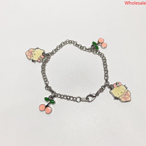 Cute KT Children's Simple and Fashionable Women's Colorful Zirconium Diamond Small Cat Sweet Bracelet Handicraft Fashion Jewelry