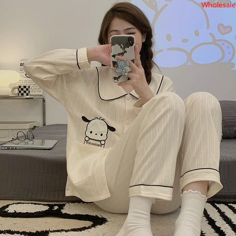 Spring and Autumn Sleepwear Women's Cotton Long Sleeved Long Sleeved Girls' Home Furnishing Two Piece Set