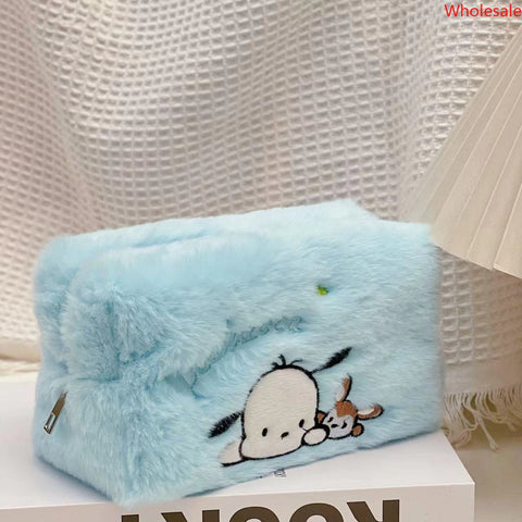 Plush Embroidered Pen Bag Student Large Capacity Cosmetic Bag Cinnamoroll Storage Bag