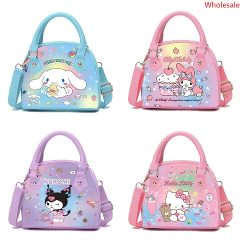 Sanrio Printed Gradient Zipper Handbag Leather Waterproof Crossbody One Shoulder Small Bag