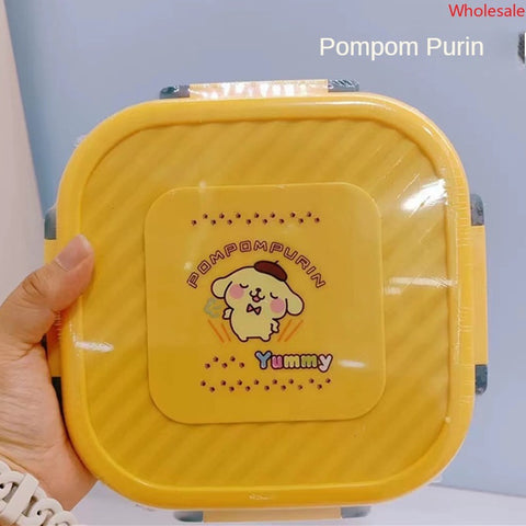 Cute Sanrio plastic bento box can be placed in microwave oven children's school lunch box, three-compartment lunch box, fresh-keeping box