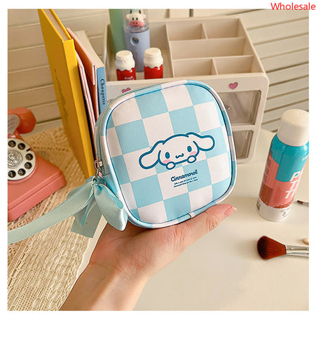 Cinnamoroll Girls' Sanitary Napkin Storage Bag Bow Tie Zipper Student Convenient Small Monthly Event Bag