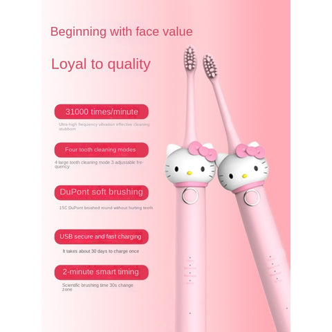 Yimi Hellokitty Electric Toothbrush Women's Adult Base Rechargeable Soft Bristle Toothbrush Set As A Gift for Girlfriend