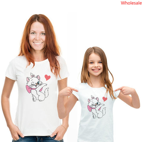 Round Neck Loose Parent-child T-shirt Mary Cat