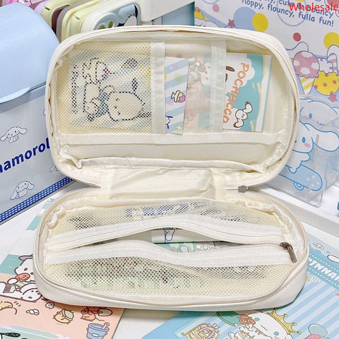 Sanrio Cinnamoroll Pencil Case Leather Student Pencil Pencil Case Large Capacity Makeup Storage